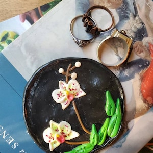 Orchid Flower Polymer Clay Ring Dish