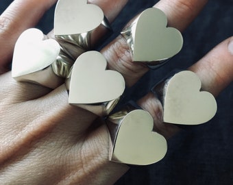 MEGA HEART SIGNET Ring, Handmade Solid Sterling Silver Heart shaped ring, gift for her, Gift for girlfriend gift for best friend