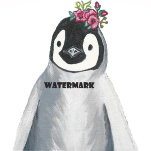 Printable Penguin with Flowers Digital Download