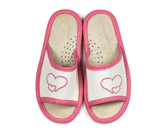 Kids Children Girls Boys Leather Slippers Sandals Home Shoes Kapcie Hausschuhe Hearts Unisex kids' shoes UK SELLER