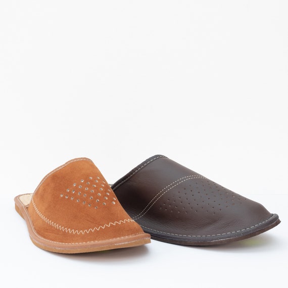 LARGE SIZE Mens Leather Slippers Home Shoes Natural Leather/suede