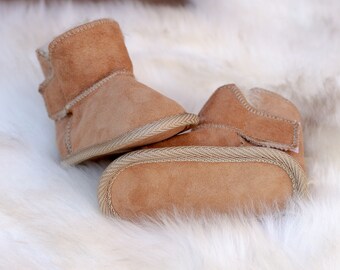 Children Infant Kids Babies Handmade Sheepskin Boots Slippers Hausschuhe Kapcie Newborn 2years Real Wool Warm Cozy Soft Sole  UK SELLER