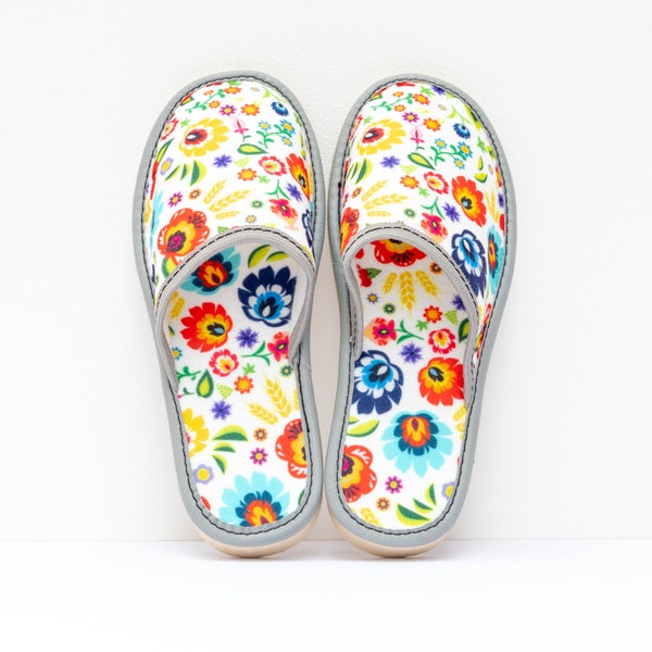 ECO Felt Women's Slippers  Home Shoes Polskie Kapcie Flowers, Floral Pattern UK SELLER