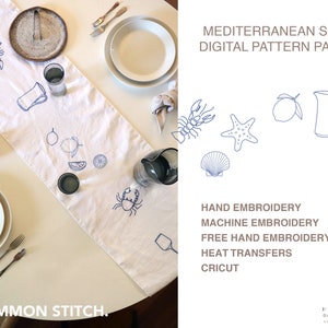 Mediterranean Sea Table Runner Sewing Pattern + Templates | Embroidery Files, Cricut SVG, Hand Embroidery + Heat Transfers
