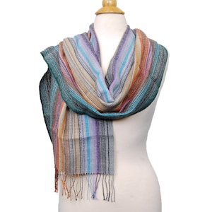 Baby Alpaca & Silk Handwoven Scarf Light Rainbow Blend