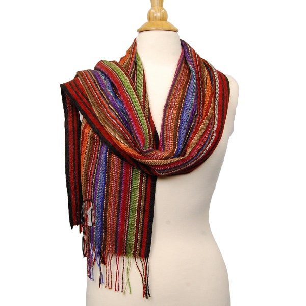 100% Baby Alpaca Hand Woven Rainbow Scarf