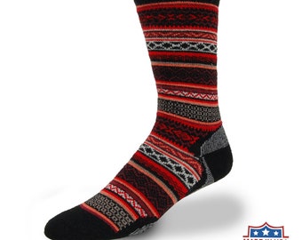 Alpaca Socks - Dress Alpaca Blend Comfortable and Attractive Lightweight Lovely Crew Sock with Reds and Blacks for Men and Women