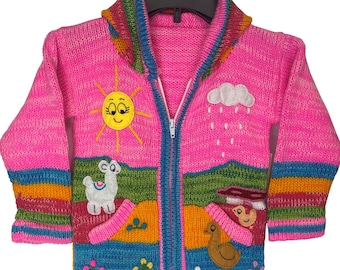 Acrylic Sweater - Hooded Sweater Children's Available in 2 Colors (Pink, Blue)