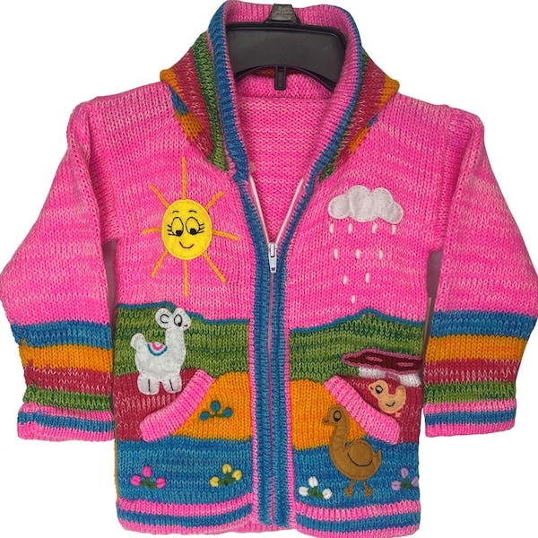 Acrylic Sweater - Hooded Sweater Children's Available in 2 Colors (Pink, Blue)