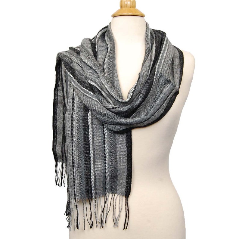 100% Baby Alpaca Handwoven Scarf in Gray Tones Elegant and Lightweight Perfect for all Year Round For Men and Women image 1