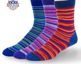 Alpaca Socks - Dress Alpaca Blend Hand Dyed Striped Light Weight 1/2 Crew Super Comfort Fashionable with Multi-Colors for Men and Women