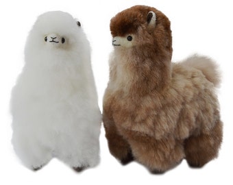 Alpaca Fur Figure | 8 inch Plush Toy | Fluffy Therapy Animal | Real Fiber