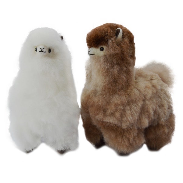 Alpaca Fur Figure | 8 inch Plush Toy | Fluffy Therapy Animal | Real Fiber