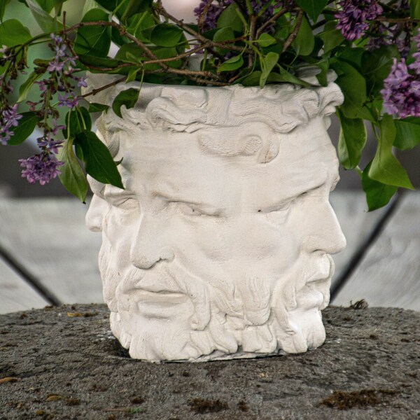 Laocoon Head Planter White Cement Functional and Decorative Classical Planting Pot for Outdoors and Indoors Garden Sculpture