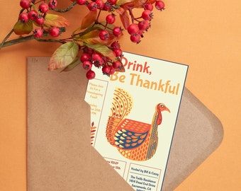 Thanksgiving Invitation | Instant Download | Friendsgiving Invite | Editable Template | Printable Invitation | Turkey