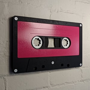 Large berry pink retro cassette tape 3D wall art / 3D retro wall art 80s wall art / Vintage Sign 80's décor image 1