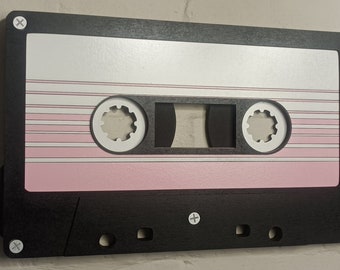 Large pink & white lined  retro cassette tape 3D wall art / 3D retro wall art 80s wall art / Vintage Sign 80's décor