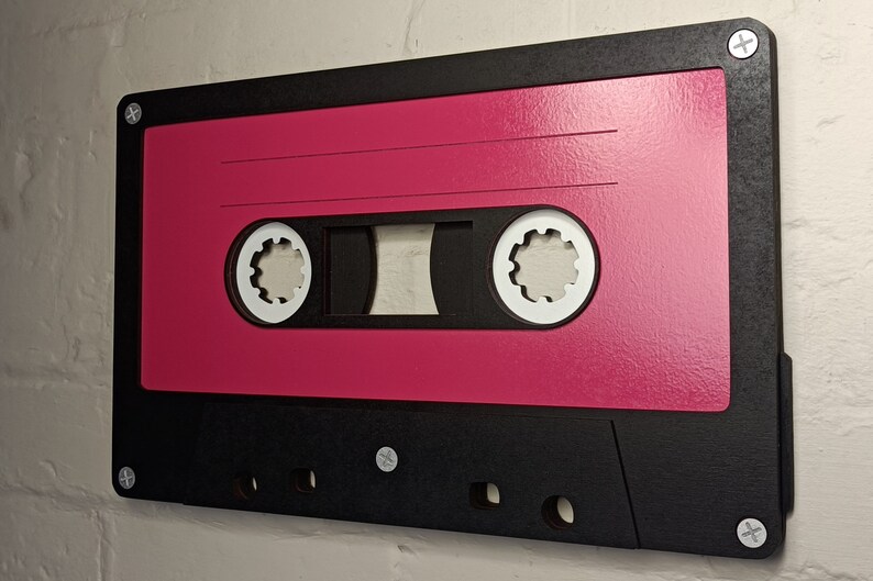 Large berry pink retro cassette tape 3D wall art / 3D retro wall art 80s wall art / Vintage Sign 80's décor image 4