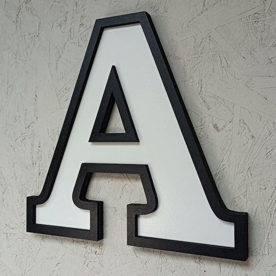 Large 3D MDF Wall Letter: Black & White Vintage Cinema Style