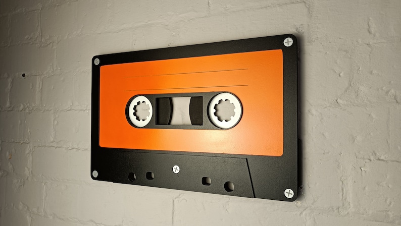 Large orange retro cassette tape 3D wall art / 3D retro wall art 80s wall art / Vintage Sign 80's décor image 5