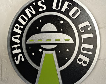 Personalised UFO logo wall sign - custom alien plaque - spaceship themed 3D wall art
