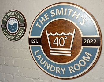 Large personalised Laundry room retro style sign / Custom Utility room vintage wooden sign / laundry symbol washing machine non iron sign