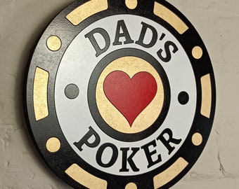 Personalised large Poker chip wall sign - customised casino token plaque - Las Vegas man cave gambling wall art