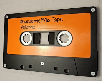 Large orange retro cassette tape 3D wall art / 3D retro wall art 80s wall art / Vintage Sign 80's décor