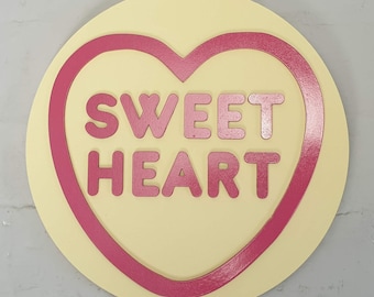 Large personalised love heart sweets - wall hanging Sweet Heart sign - vintage  / retro / nostalgic anniversary, wedding birthday gift