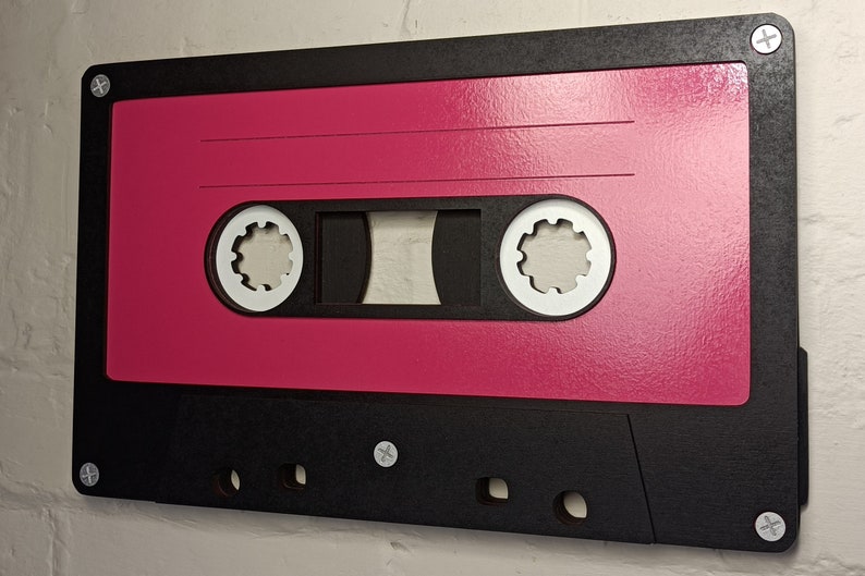 Large berry pink retro cassette tape 3D wall art / 3D retro wall art 80s wall art / Vintage Sign 80's décor image 6