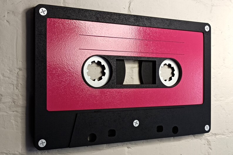 Large berry pink retro cassette tape 3D wall art / 3D retro wall art 80s wall art / Vintage Sign 80's décor image 9