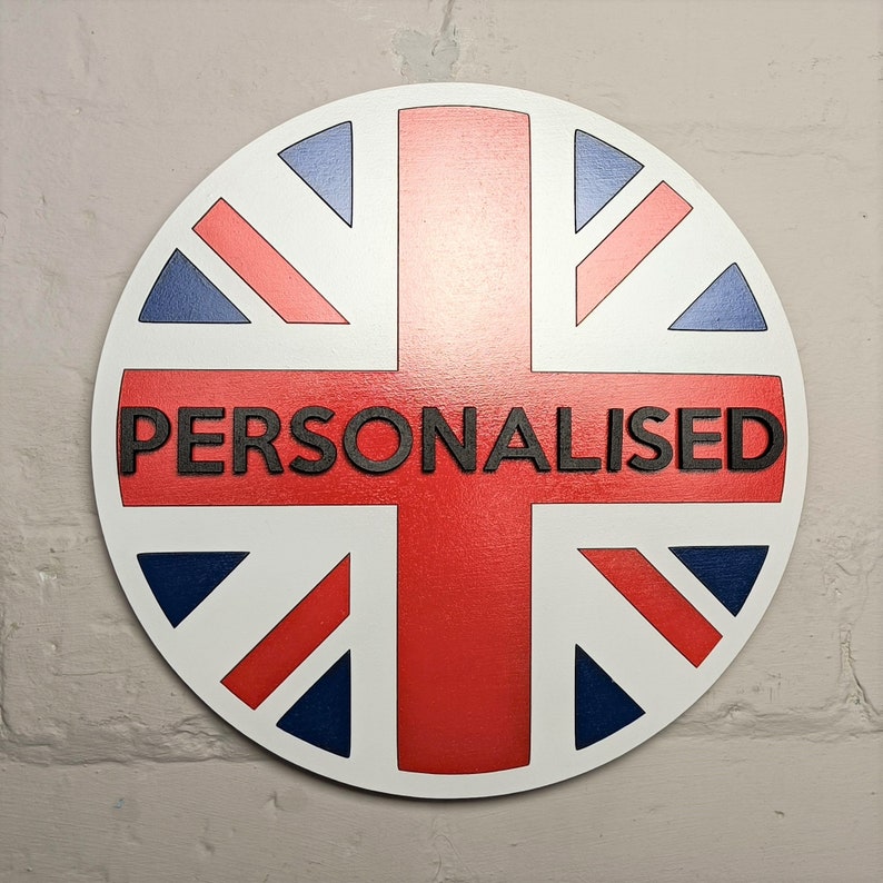 Personalised round Union Jack flag sign / family name plaque wall art / Christmas, anniversary, birthday gift idea image 4