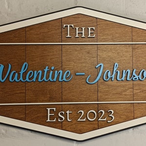 Unique personalised family name sign / wooden established logo sign / handmade wall art personalised gift UK Blue