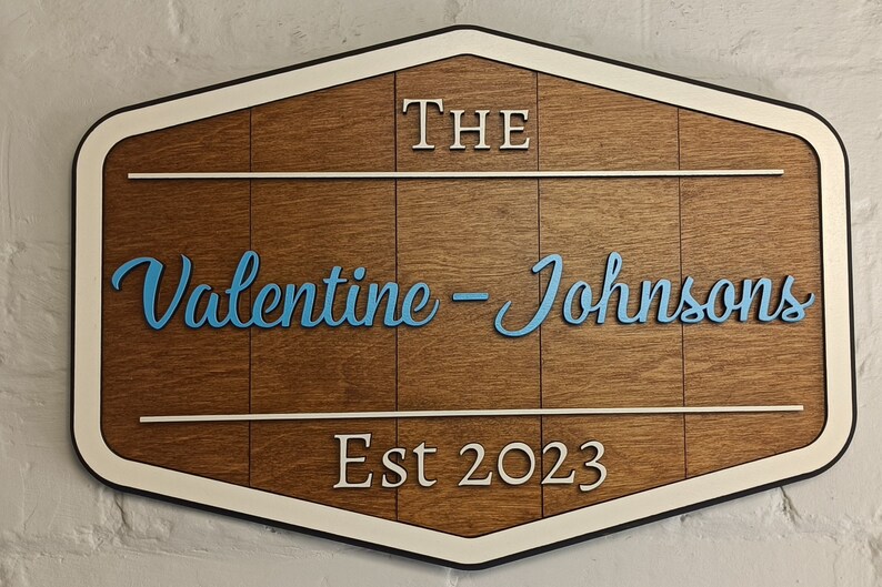 Unique personalised family name sign / wooden established logo sign / handmade wall art personalised gift UK Blue