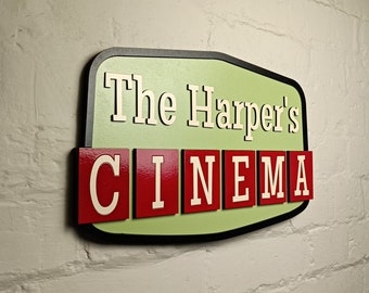 Personalised 50's style Cinema sign - Personalised retro Movie theatre sign - custom film home cinema plaque