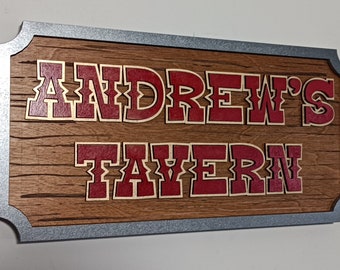 Personalised wooden pirate cartoon style tavern sign / customisable 3D fantasy style pub sign / unique family name bar sign