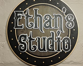 Personalised vintage bar, studio, man cave 3D sign / customisable tattoo / barber shop logo sign / retro unique badge bar sign