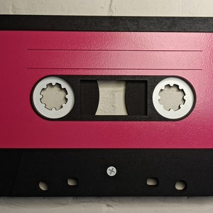 Large berry pink retro cassette tape 3D wall art / 3D retro wall art 80s wall art / Vintage Sign 80's décor image 3