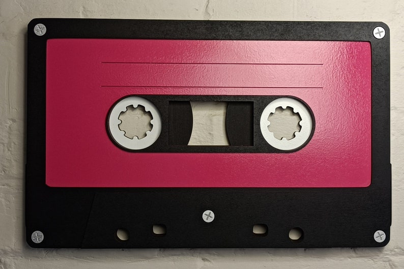 Large berry pink retro cassette tape 3D wall art / 3D retro wall art 80s wall art / Vintage Sign 80's décor image 3