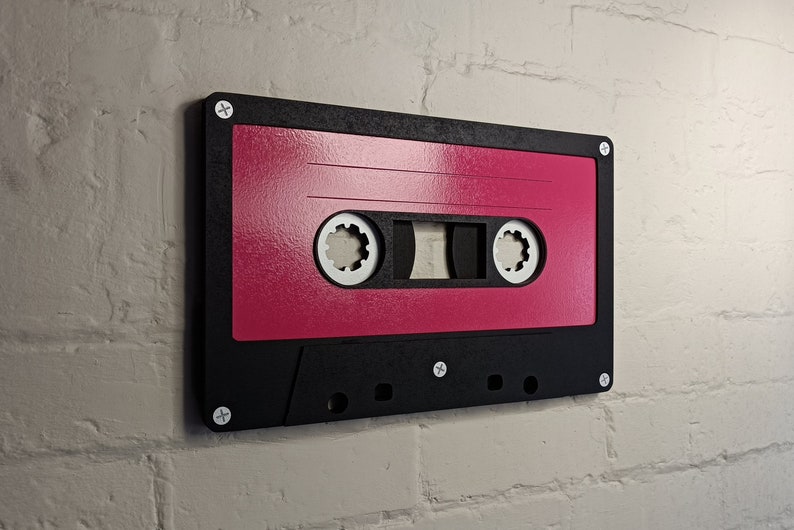 Large berry pink retro cassette tape 3D wall art / 3D retro wall art 80s wall art / Vintage Sign 80's décor image 1
