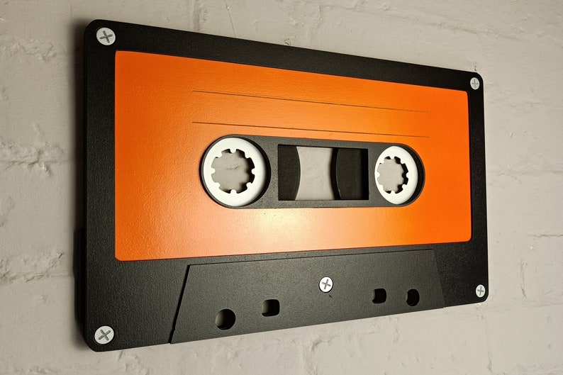 Large orange retro cassette tape 3D wall art / 3D retro wall art 80s wall art / Vintage Sign 80's décor image 8