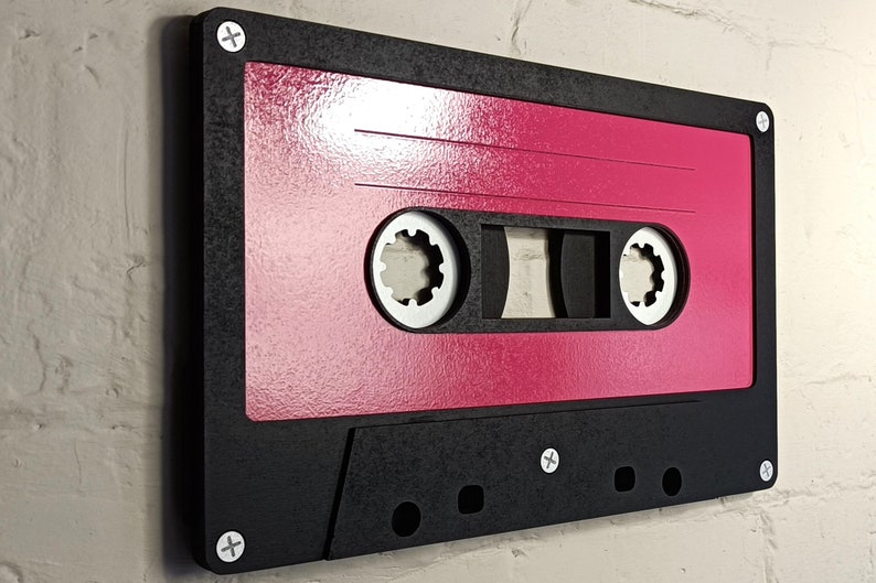 Large berry pink retro cassette tape 3D wall art / 3D retro wall art 80s wall art / Vintage Sign 80's décor image 5