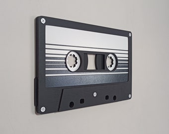 Large grey & white lined retro cassette tape 3D wall art / 3D retro wall art 80s wall art / Vintage Sign 80's décor