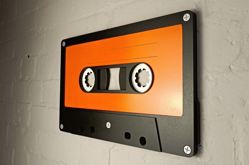 Large orange retro cassette tape 3D wall art / 3D retro wall art 80s wall art / Vintage Sign 80's décor image 6