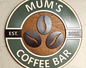 Large personalised coffee retro style sign / Custom kitchen vintage wooden sign / Coffee bean, Coffee pot, Coffee cup sign