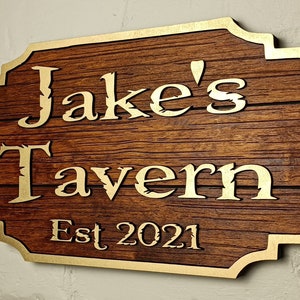 Personalised wooden fantasy style tavern sign / customisable 3D cartoon style pirate pub sign / unique family name bar sign