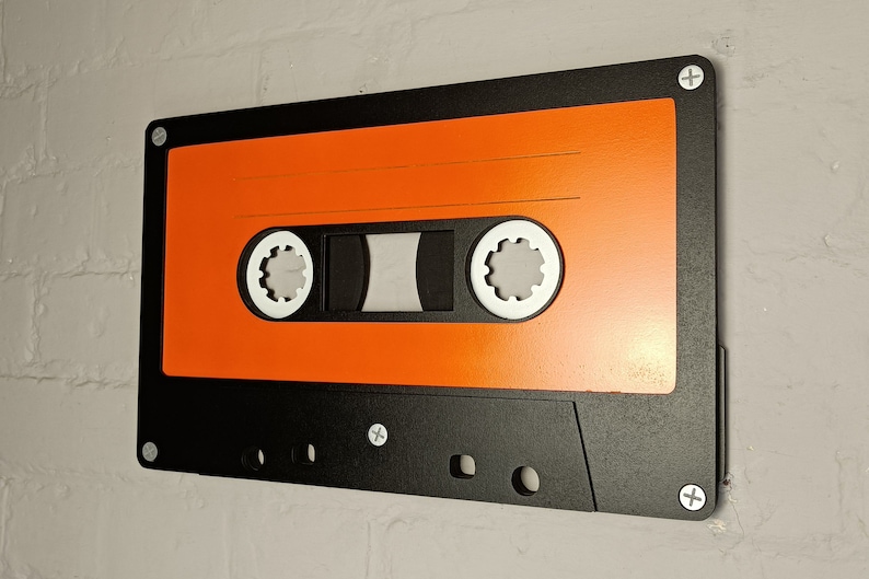 Large orange retro cassette tape 3D wall art / 3D retro wall art 80s wall art / Vintage Sign 80's décor image 2