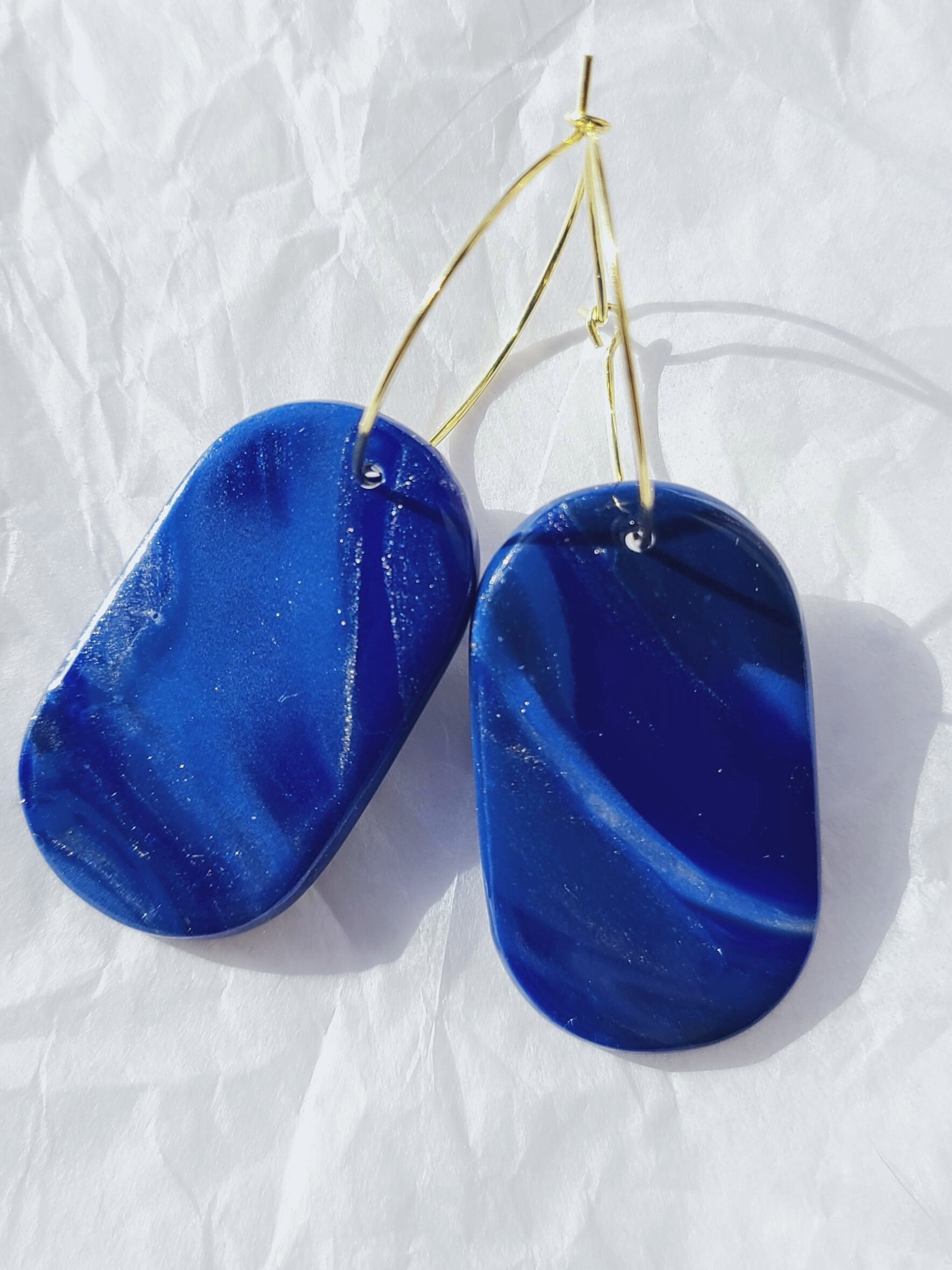 Grey Blue Bluestone and Brass Polymer Clay Earrings Handmade Polymer Clay Statement Earrings Contemporary Earrings Autumnal