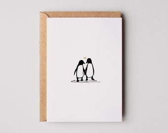 Minimalist Penguins in Love Greeting Card | Valentines Day | A6 Greeting Cards | Anniversary | Wedding Cards | Cards for her | Mate cards