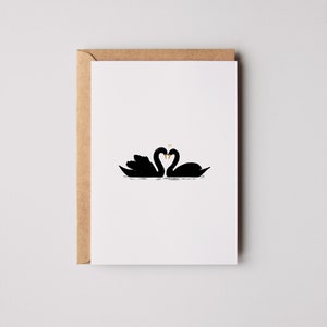 Minimalist Swans in Love Greeting Card Minimal Card A6 Greeting Cards Anniversary Wedding Cards Cards for her Mate cards swans image 1